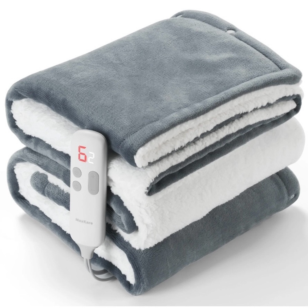 Gray Heated Blanket with Remote